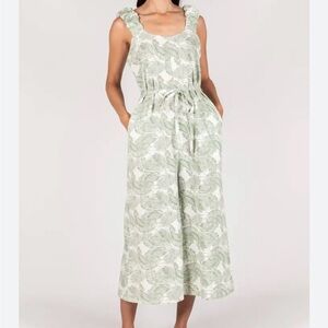 P. Cill Island In The Sun Linen Viscose Jumpsuit Green Leaf Print Size XL